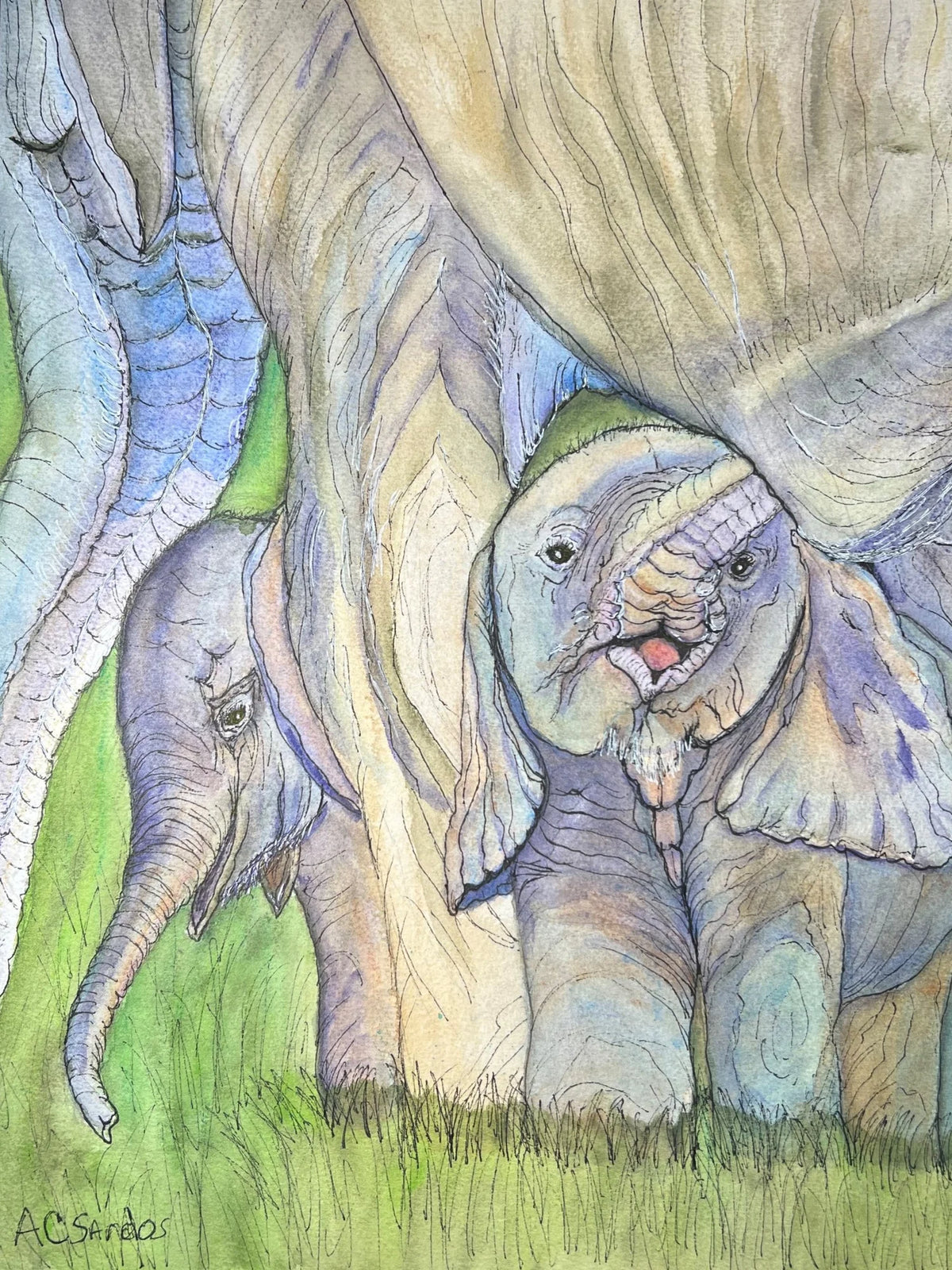 The Matriarch 2 ; The Elefriends - Original Artwork - Watercolor